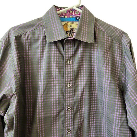 ROBERT GRAHAM SHIRT M CONTRAST CUFF COLLAR CHECK CASUAL LUXURY BOLD EMBROIDERED - Picture 3 of 13